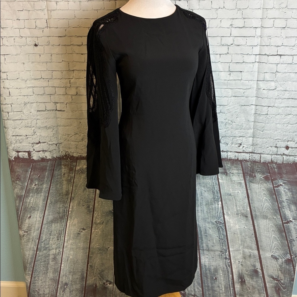 Alberta Ferretti Lace Bell Sleeve Shift Midi Dress US 4 Office Luxury Workwear